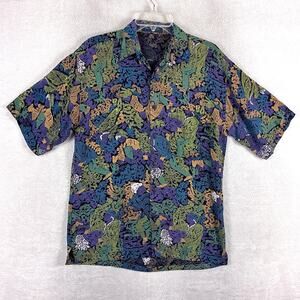 VTG Shah Safari Shirt Mens M Multicolor Abstract AOP Rayon Summer Goouch 90s
